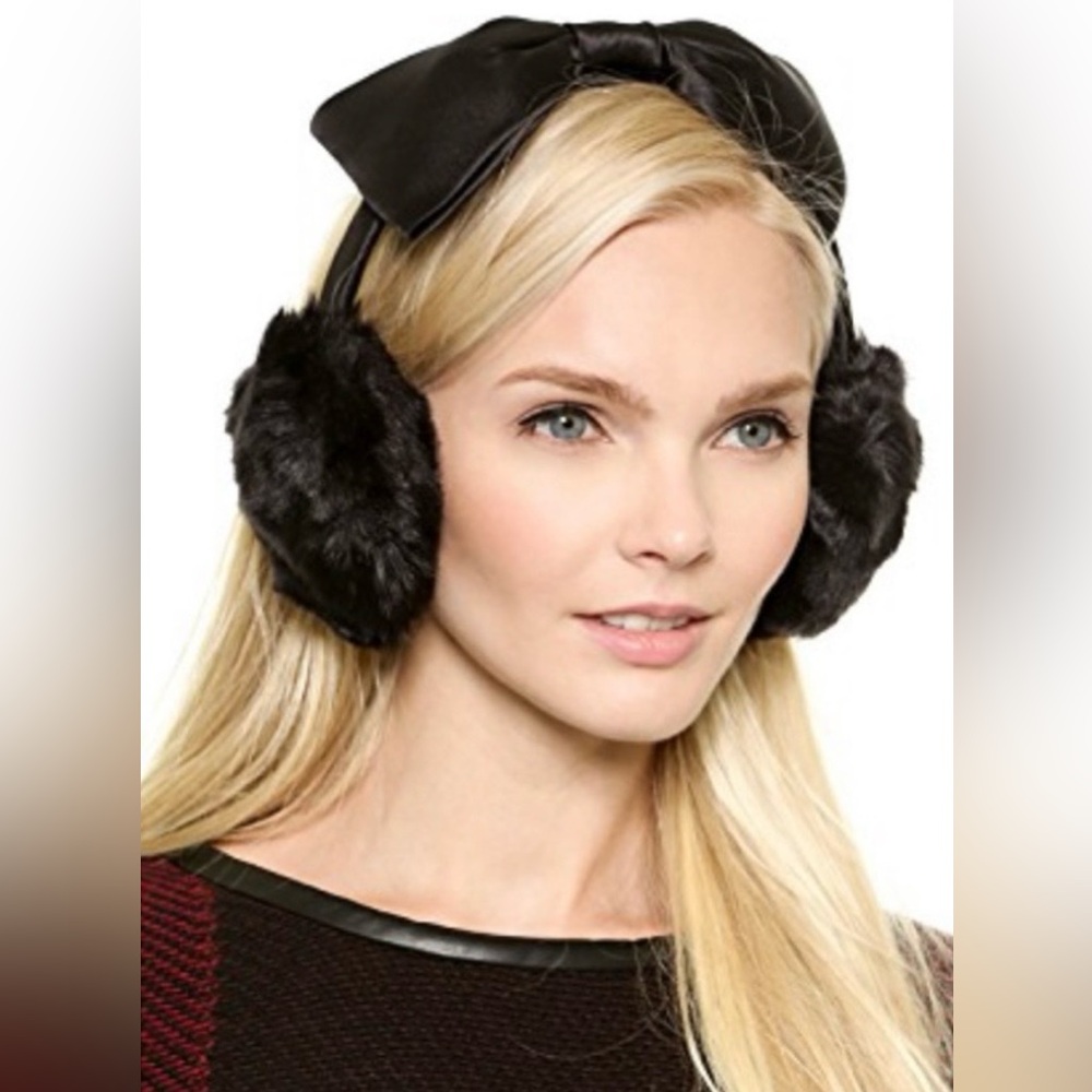 Kate Spade Women’s Hats Off Earmuffs / Black Bow and Burgundy Fur Earmuffs